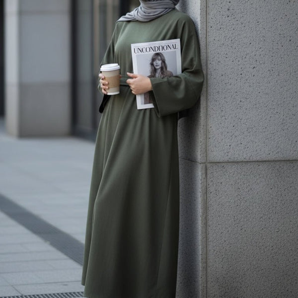 Premium Linen Effect Pullover Abaya with Pockets (MA341) - Mariam's Collection