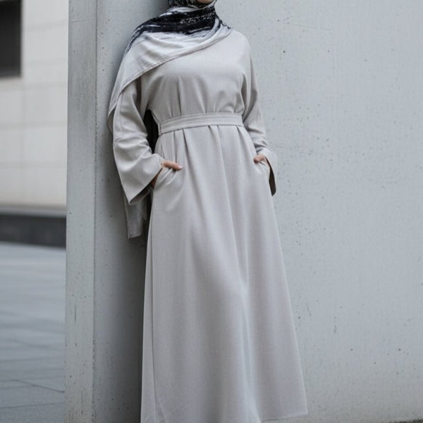 Premium Linen Effect Pullover Abaya with Pockets (MA341) - Mariam's Collection