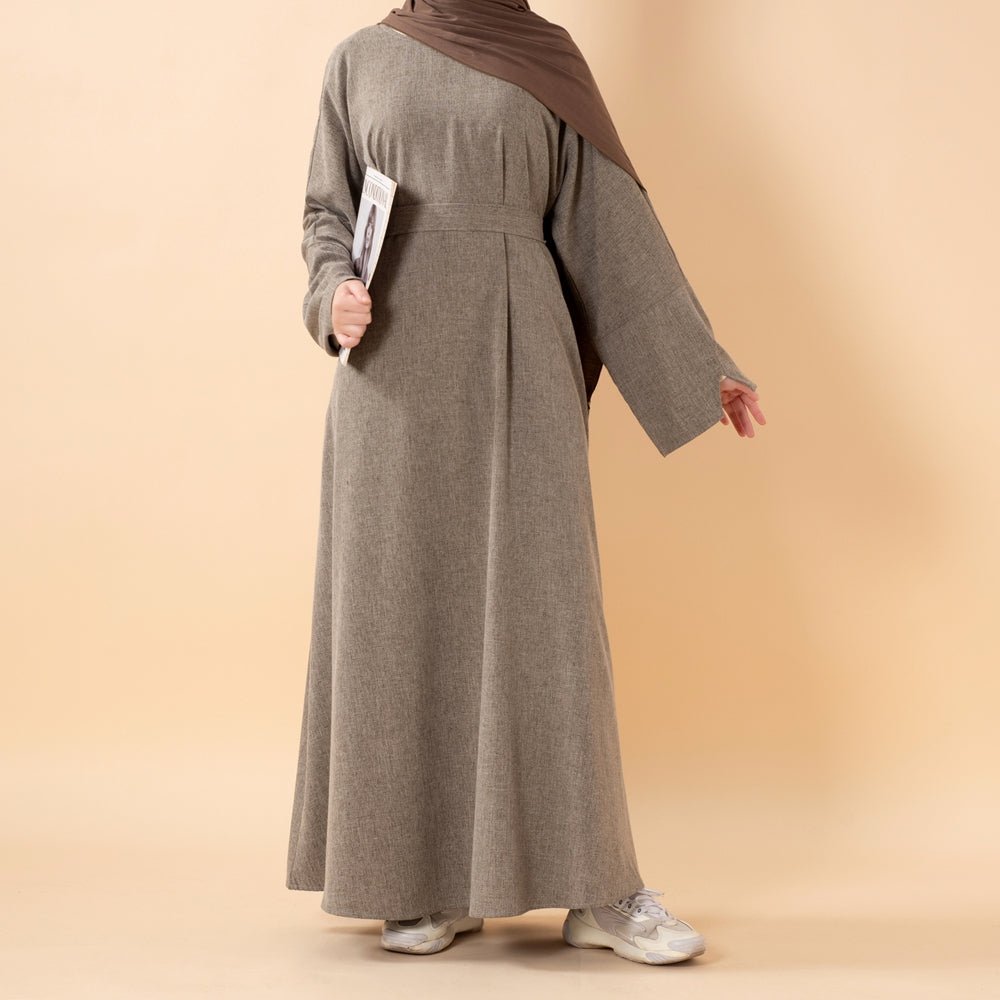 Premium Linen Effect Pullover Abaya with Pockets (MA341) - Mariam's Collection