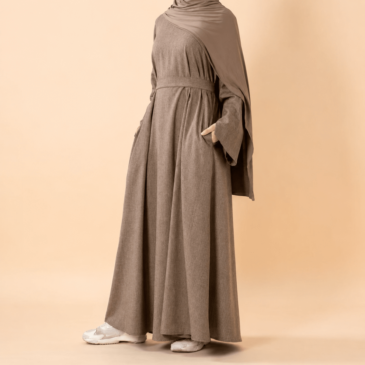 Premium Linen Effect Pullover Abaya with Pockets (MA341) - abaya - Mariam's Collection