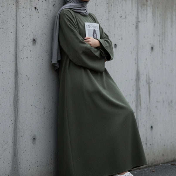 Premium Linen Effect Pullover Abaya with Pockets (MA341) - Mariam's Collection