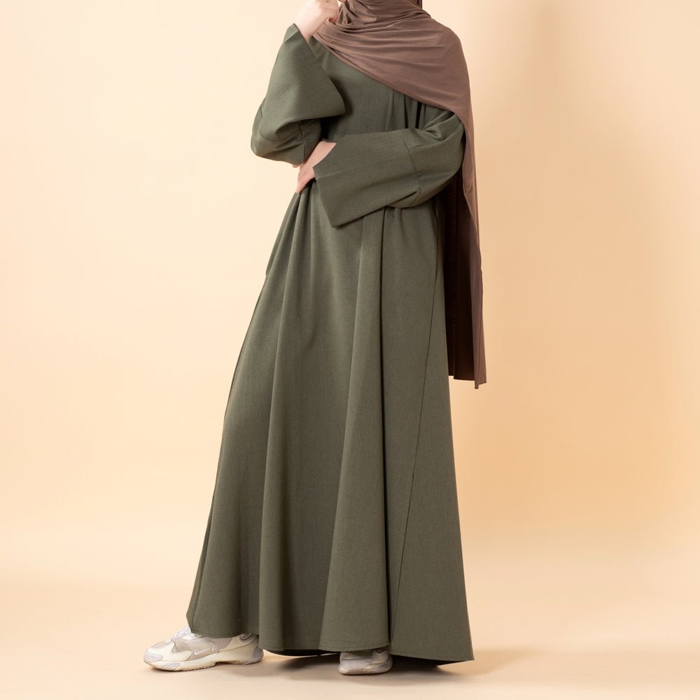 Premium Linen Effect Pullover Abaya with Pockets (MA341) - Mariam's Collection