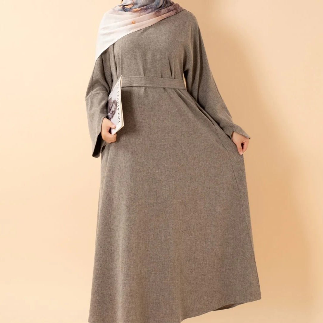 Premium Linen - Look Pullover Abaya with Pockets(MA341) - Mariam's Collection
