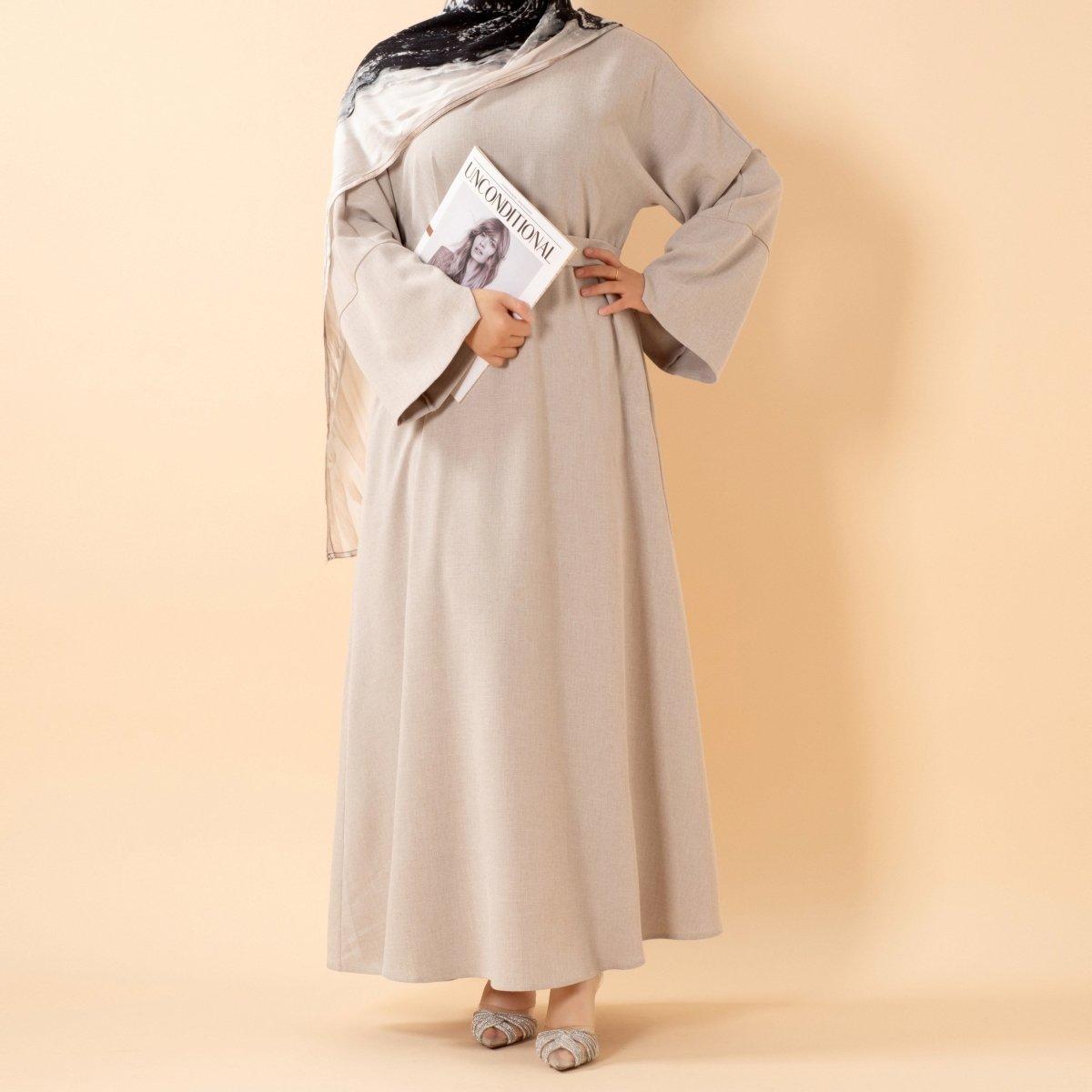 Premium Linen - Look Pullover Abaya with Pockets(MA341) - Mariam's Collection