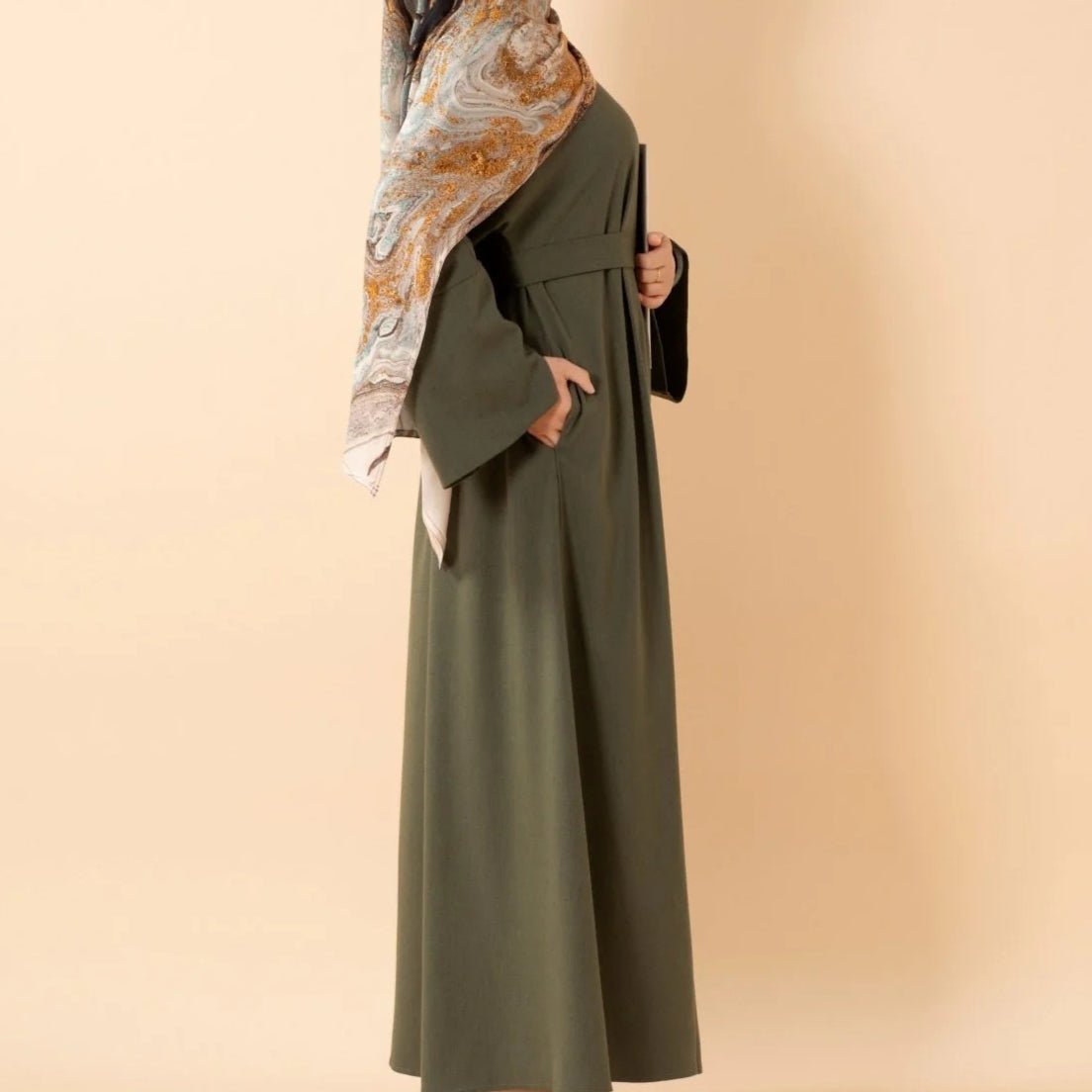 Premium Linen - Look Pullover Abaya with Pockets(MA341) - Mariam's Collection