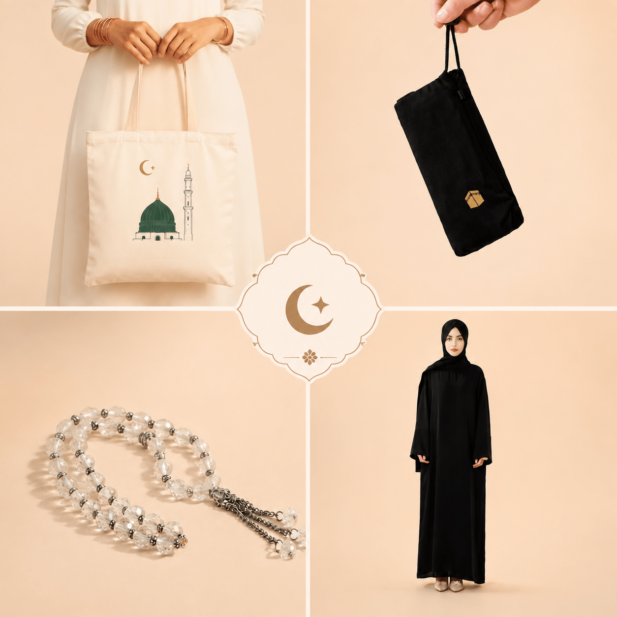 Premium Muslimah Essentials Gift Set | Abaya, Prayer Mat, Tasbih & Tote Bag (MR090) - Mariam's Collection