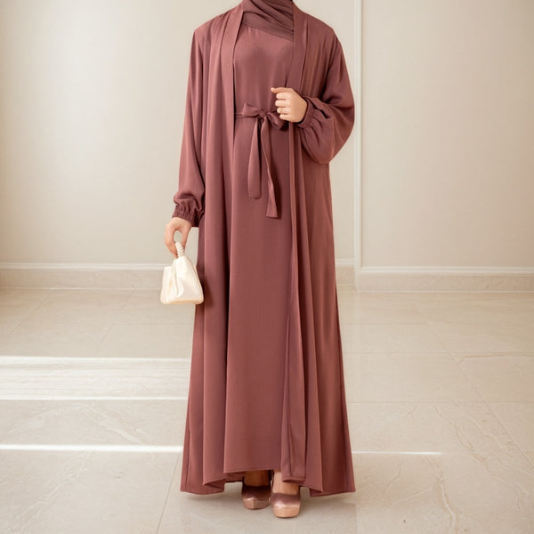 Premium Nida Zoom Open Abaya 3 - Piece Set (MOA239) - Mariam's Collection