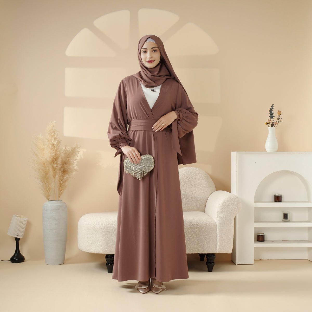 Premium Ribbon 4 - Piece Set Open Abaya (MOA105) - Mariam's Collection