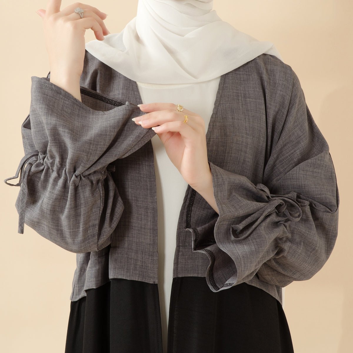 Princess Style 2 - Tone Contrast Ruffle Sleeves Open Abaya (MOA126) - Mariam's Collection