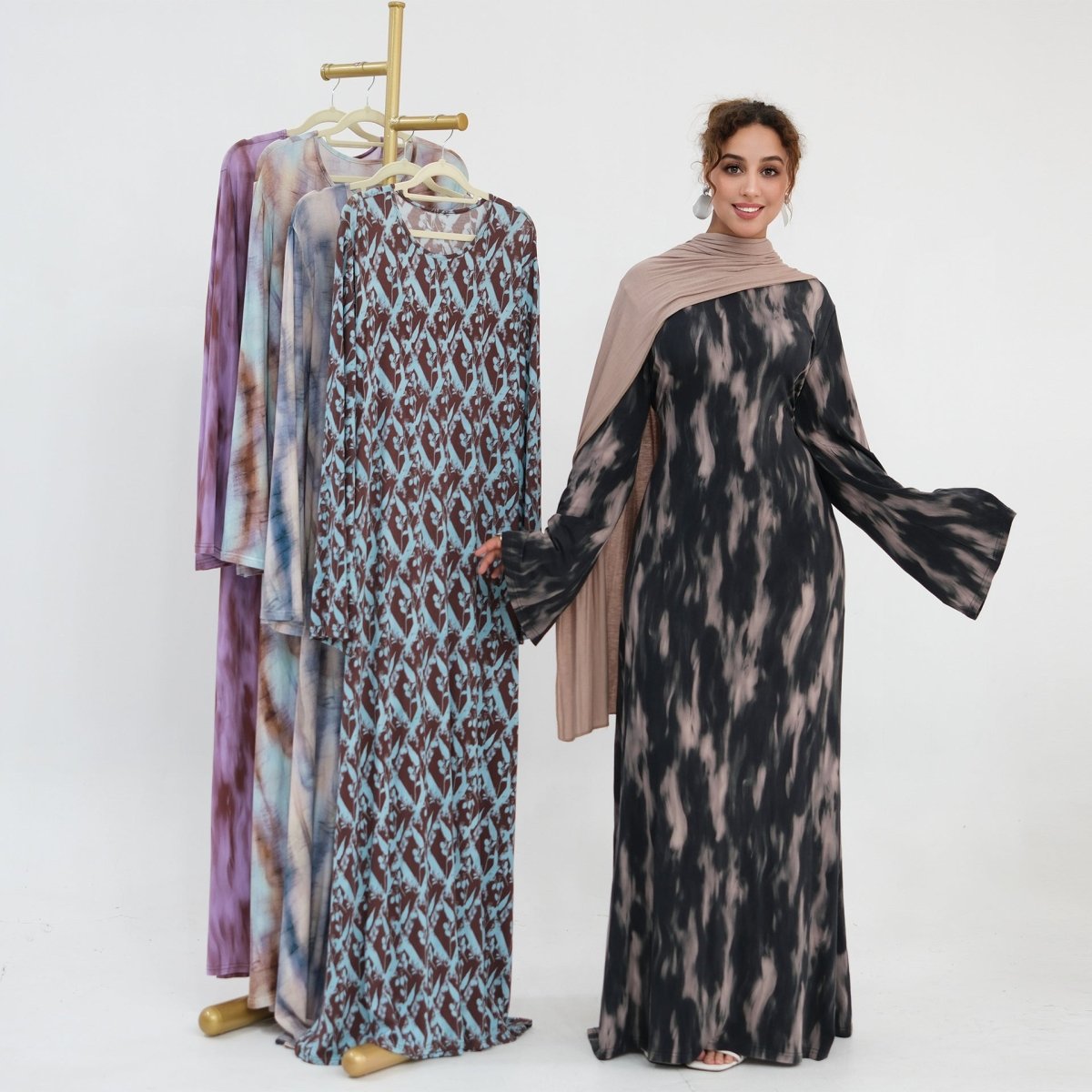 Print Stretch Maxi Dress(MS429) - Mariam's Collection