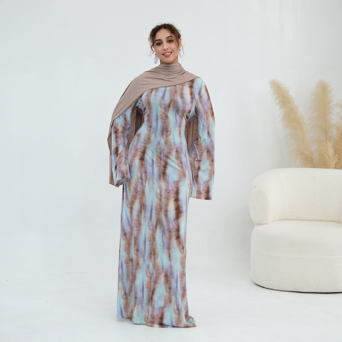 Print Stretch Maxi Dress(MS429) - Mariam's Collection