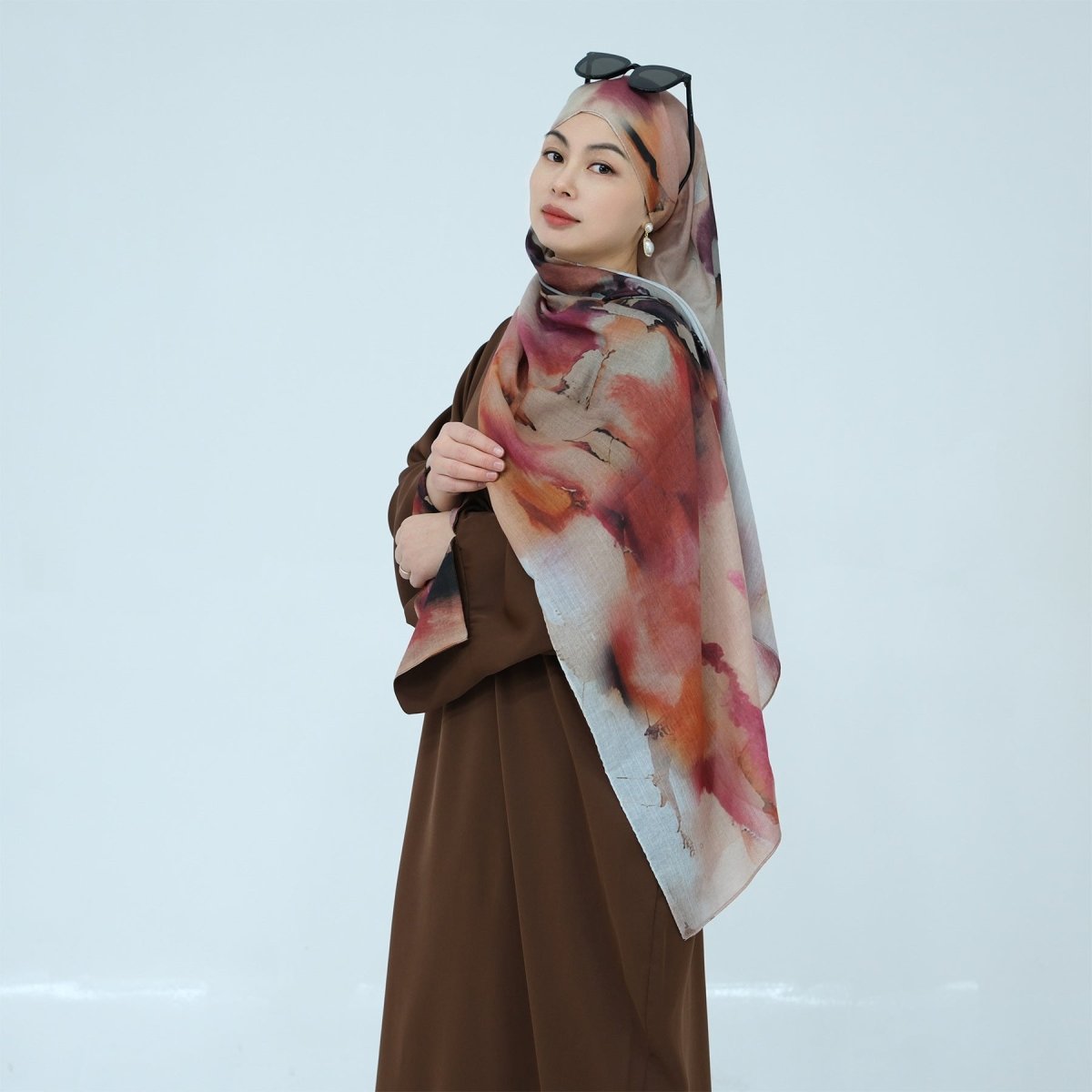Printed Cuff Nida Abaya & Hijab Set | Relaxed Pocket Maxi Dress(MA360) - Mariam's Collection