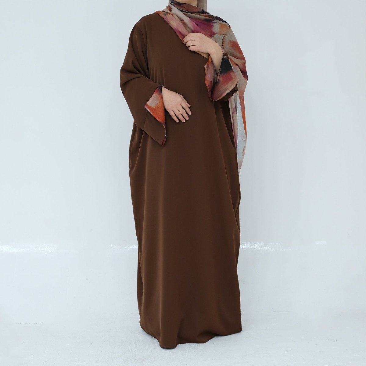 Printed Cuff Nida Abaya & Hijab Set | Relaxed Pocket Maxi Dress(MA360) - Mariam's Collection