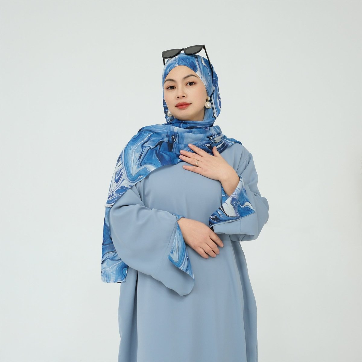 Printed Cuff Nida Abaya & Hijab Set | Relaxed Pocket Maxi Dress(MA360) - Mariam's Collection