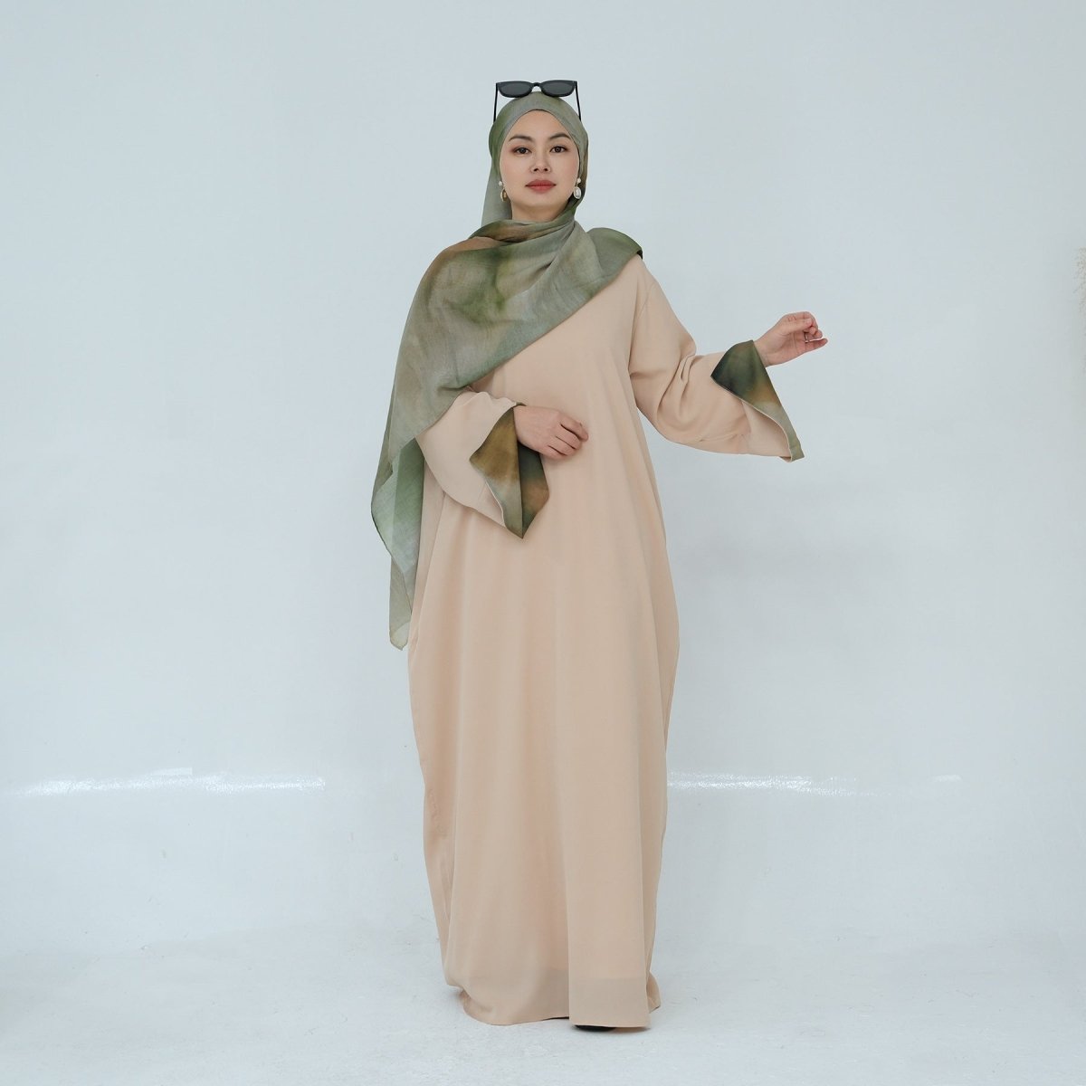 Printed Cuff Nida Abaya & Hijab Set | Relaxed Pocket Maxi Dress(MA360) - Mariam's Collection