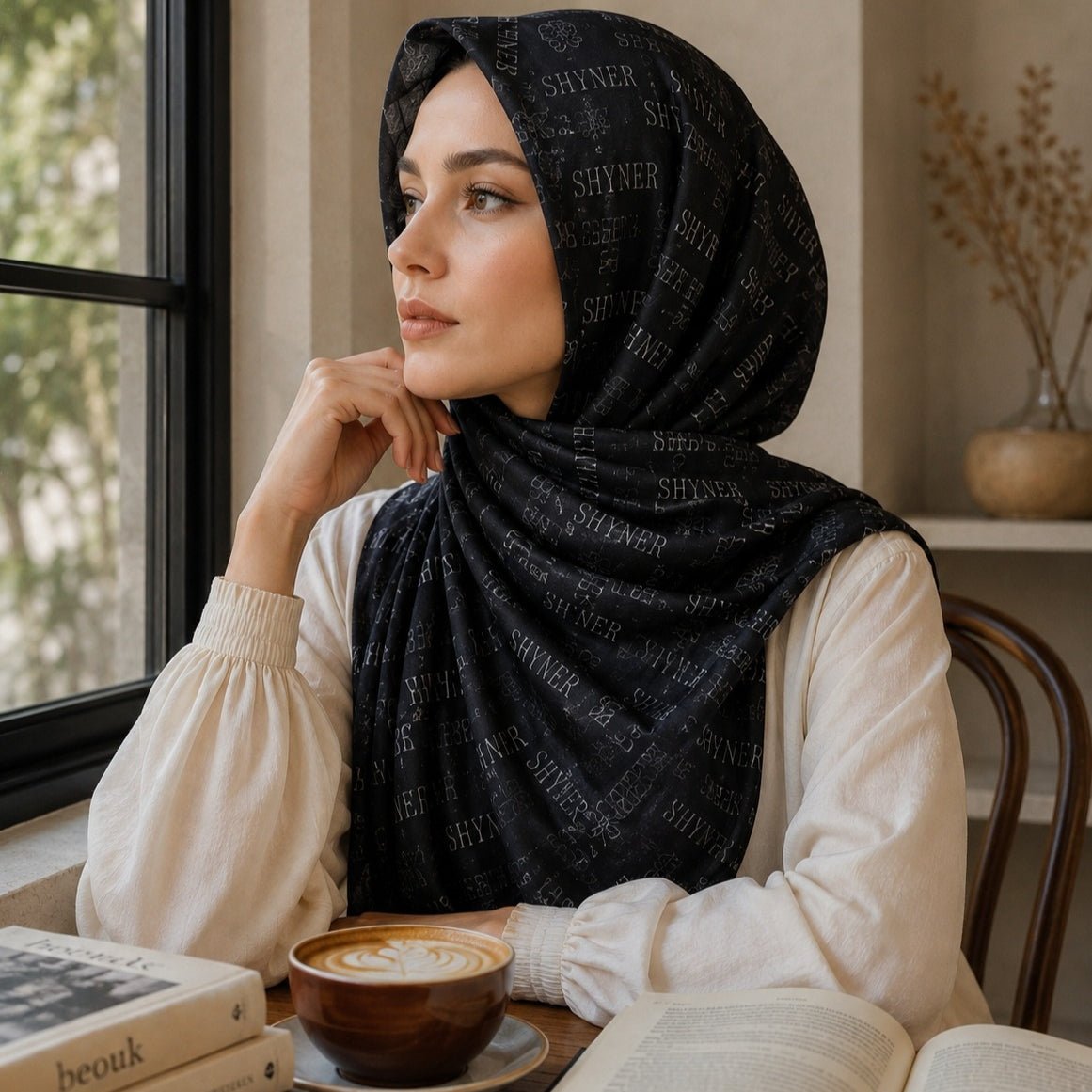 Printed Mesh Hijab – Wordmark Design, Breathable & Lightweight (MH259) - Mariam's Collection