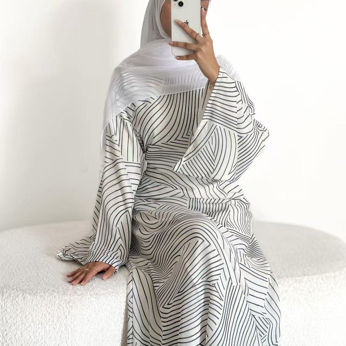 Printed Washed-Crinkle Bell Sleeve Maxi Dress(MS474) - Mariam's Collection