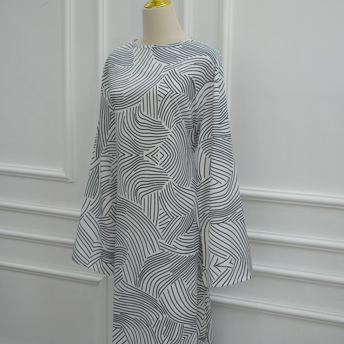 Printed Washed-Crinkle Bell Sleeve Maxi Dress(MS474) - Mariam's Collection