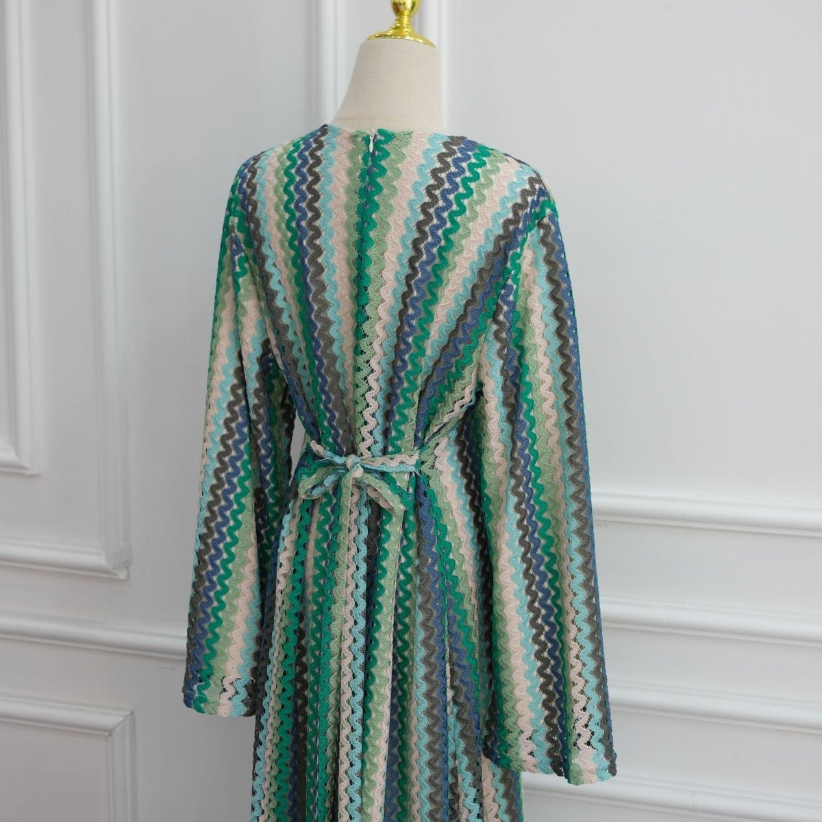 Rainbow Jacquard Flared-Sleeve Maxi Dress(MS486) - Mariam's Collection