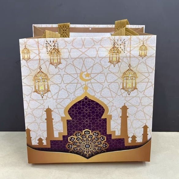 Ramadan Eid Mubarak Handheld Gift Bag Set | Islamic Printed Non - Woven Tote Bags (MAC389) - Mariam's Collection
