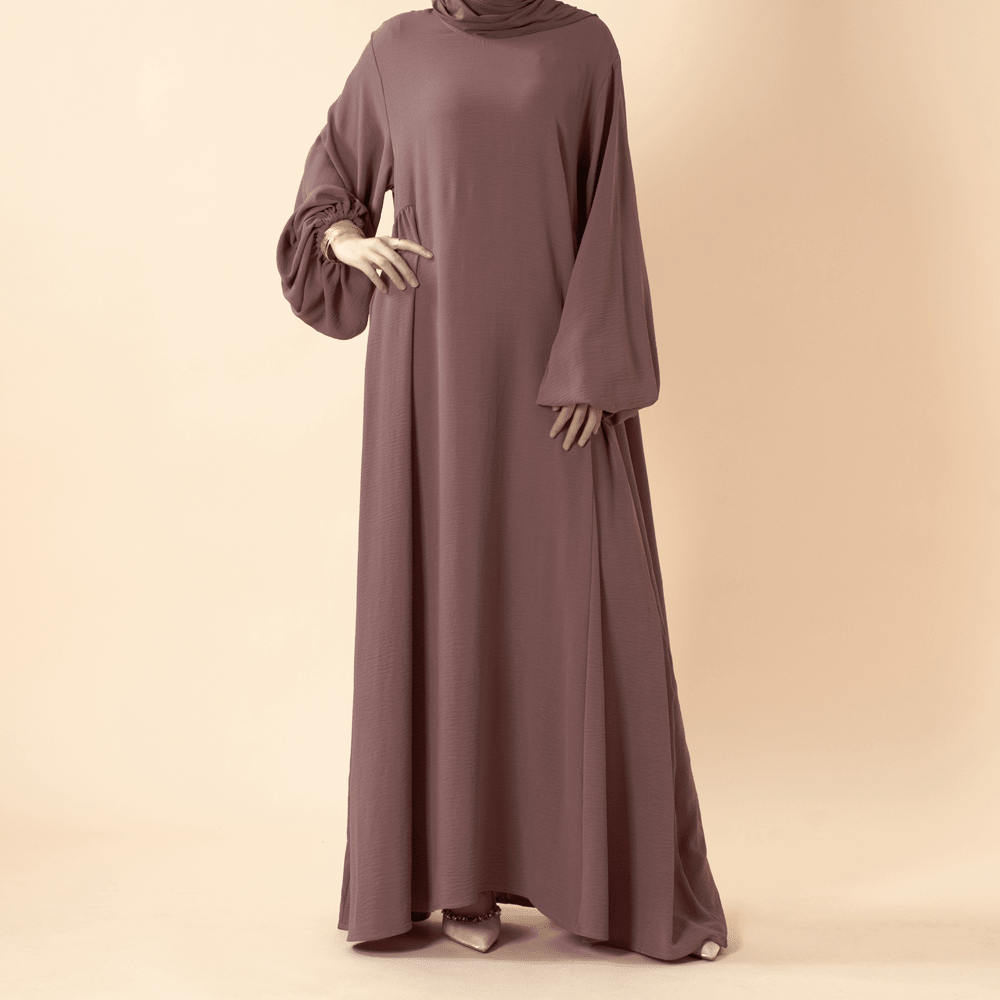 Back view of latest colour lantern sleeve crepe abaya