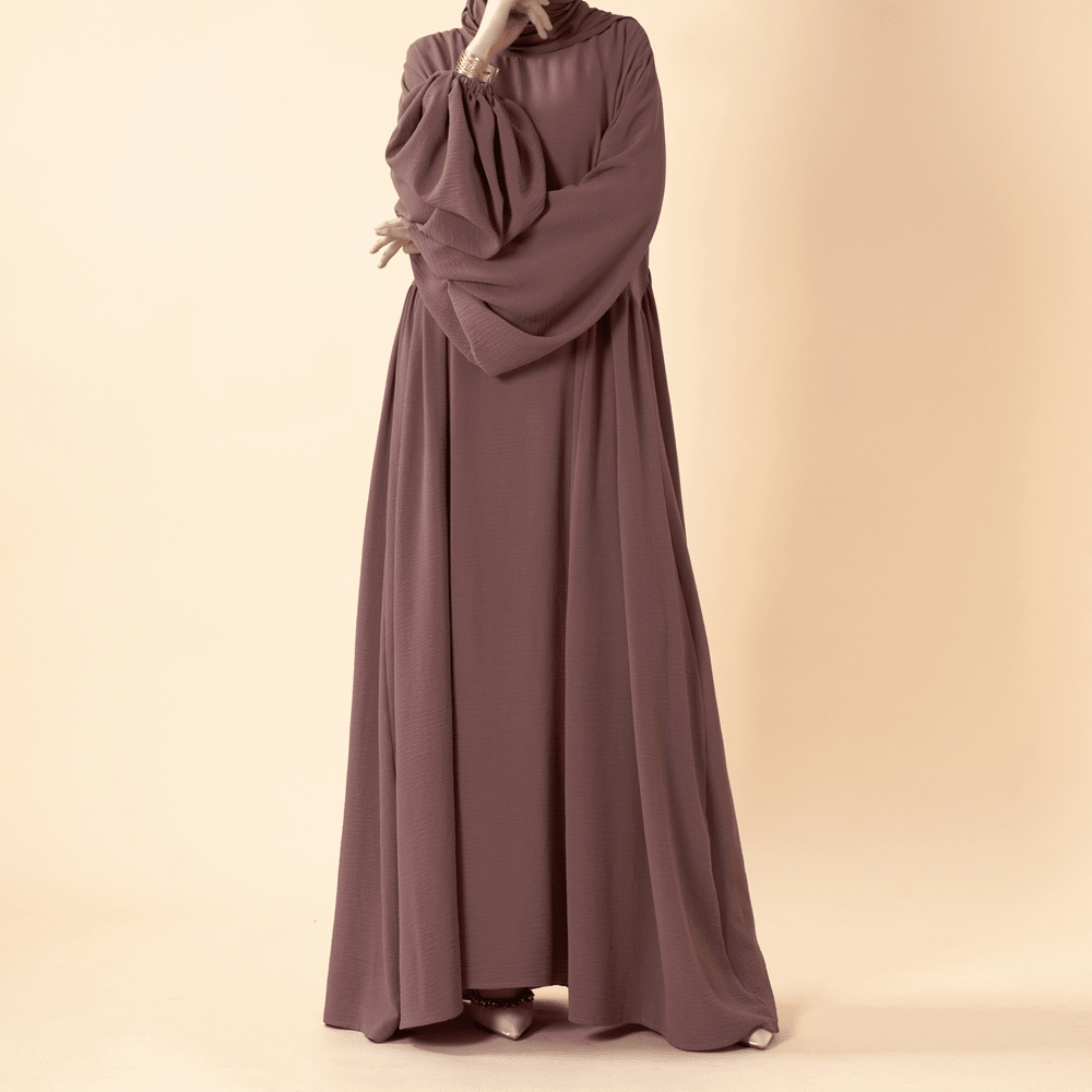 Side view of newest colourway relaxed fit crepe abaya