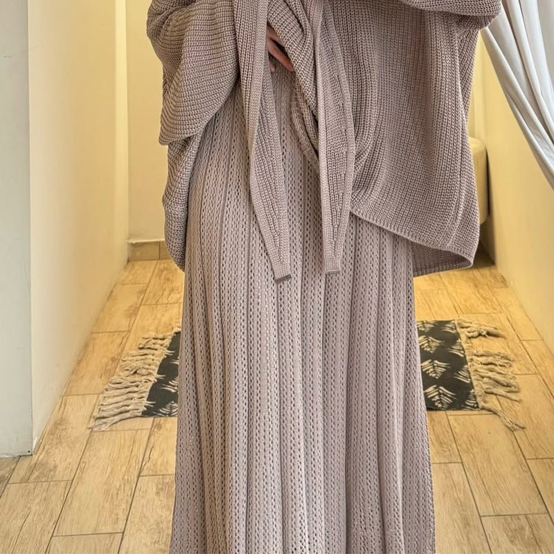 Knit Skirt Set with Triangle Scarf – 3-Piece Modest Set