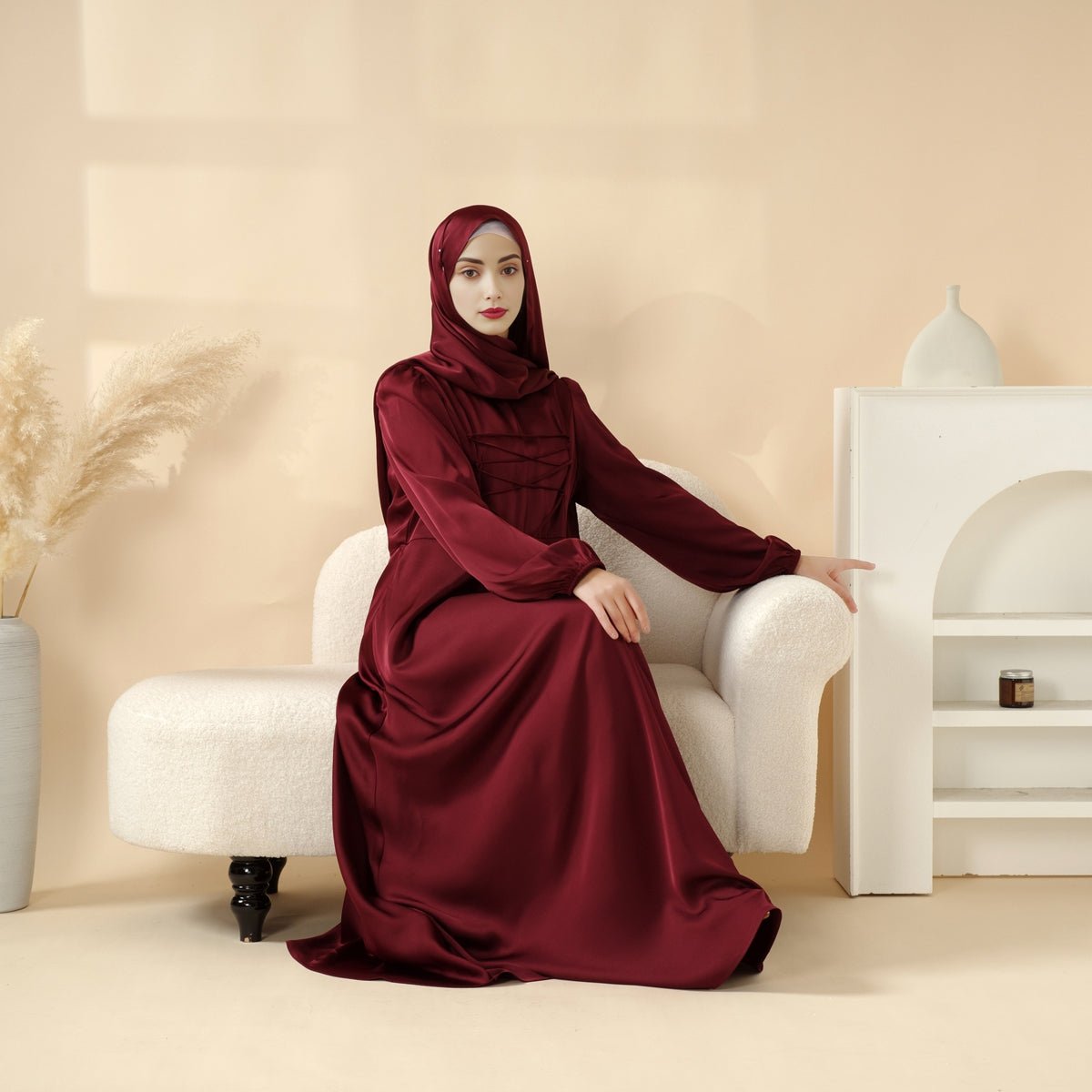 Removable Cross - Front Straps Design Premium Satin Dress Abaya (MA133) - Mariam's Collection