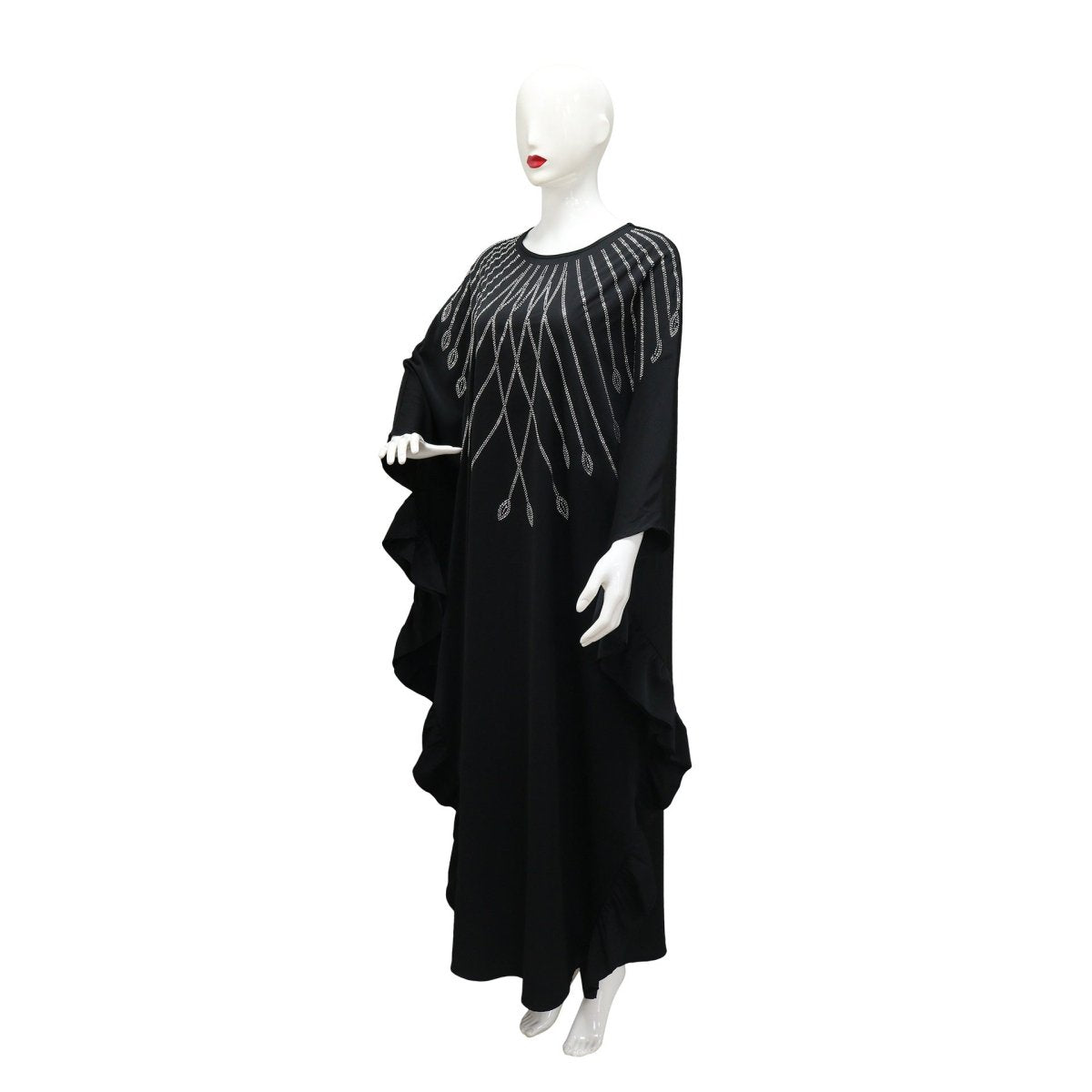 Rhinestone Embellished Butterfly Sleeve Abaya | Art Deco Kaftan Gown(MA374) - Mariam's Collection