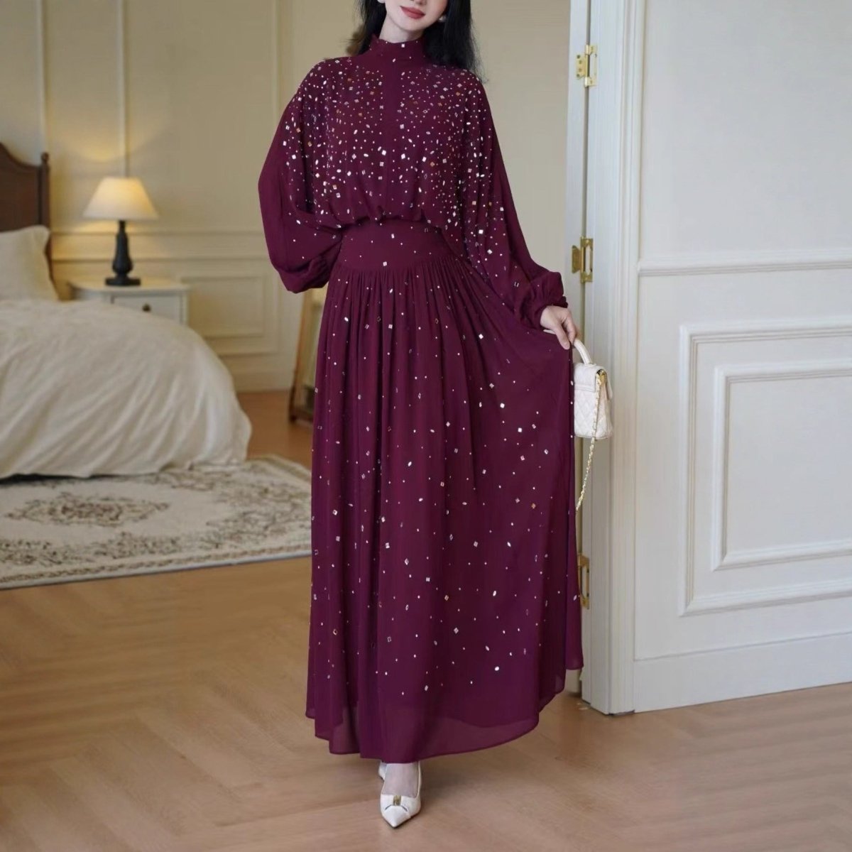 Rhinestone Two-Piece Set – Crystal Embellished Modest Dress