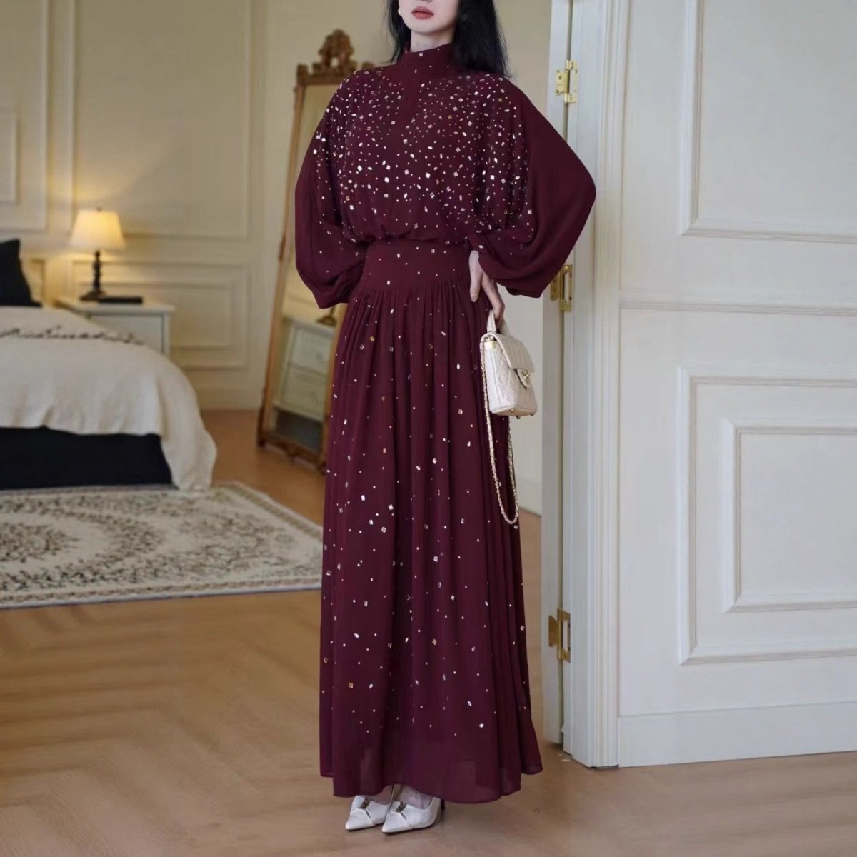 Rhinestone Two-Piece Set – Crystal Embellished Modest Dress
