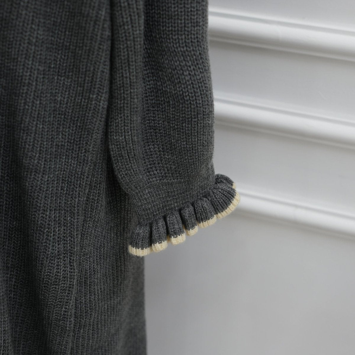 Ribbed Knit Dress with Ruffle Cuffs(MA388) - Mariam's Collection