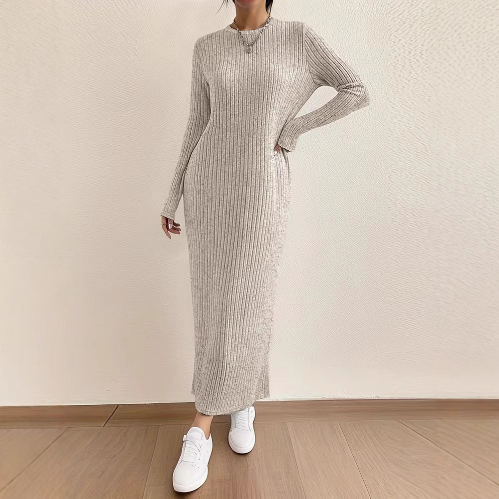 Ribbed Knit Maxi Dress | Long Sleeve Casual Sweater Dress(MS226) - Mariam's Collection