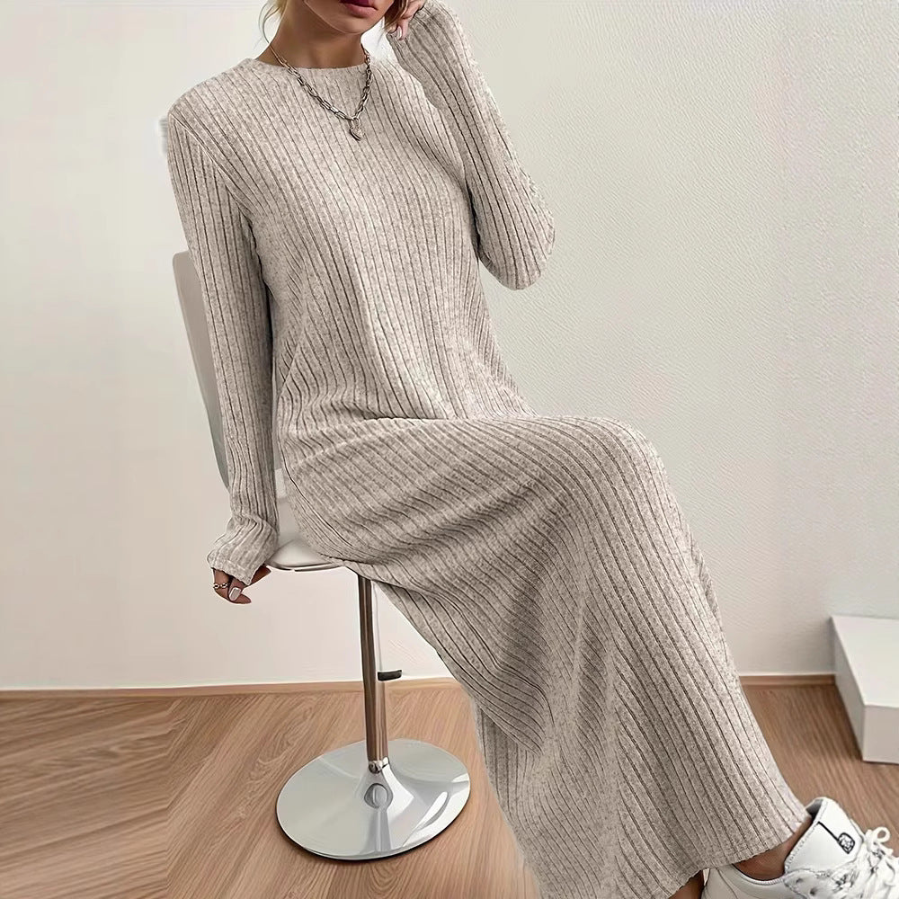 Ribbed Knit Maxi Dress | Long Sleeve Casual Sweater Dress(MS226) - Mariam's Collection