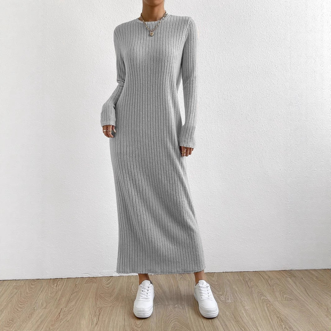 Ribbed Knit Maxi Dress | Long Sleeve Casual Sweater Dress(MS226) - Mariam's Collection