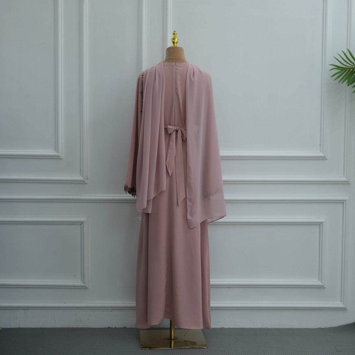 Rose Bud Embroidered Diagonal Trim Maxi Dress(MA455) - Mariam's Collection