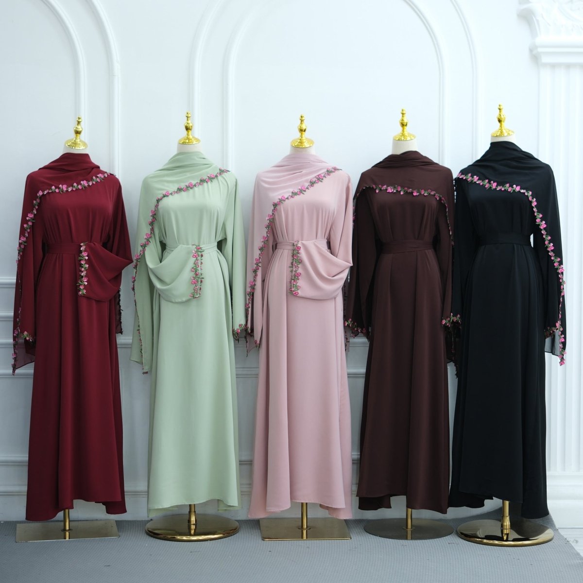 Rose Bud Embroidered Diagonal Trim Maxi Dress(MA455) - Mariam's Collection