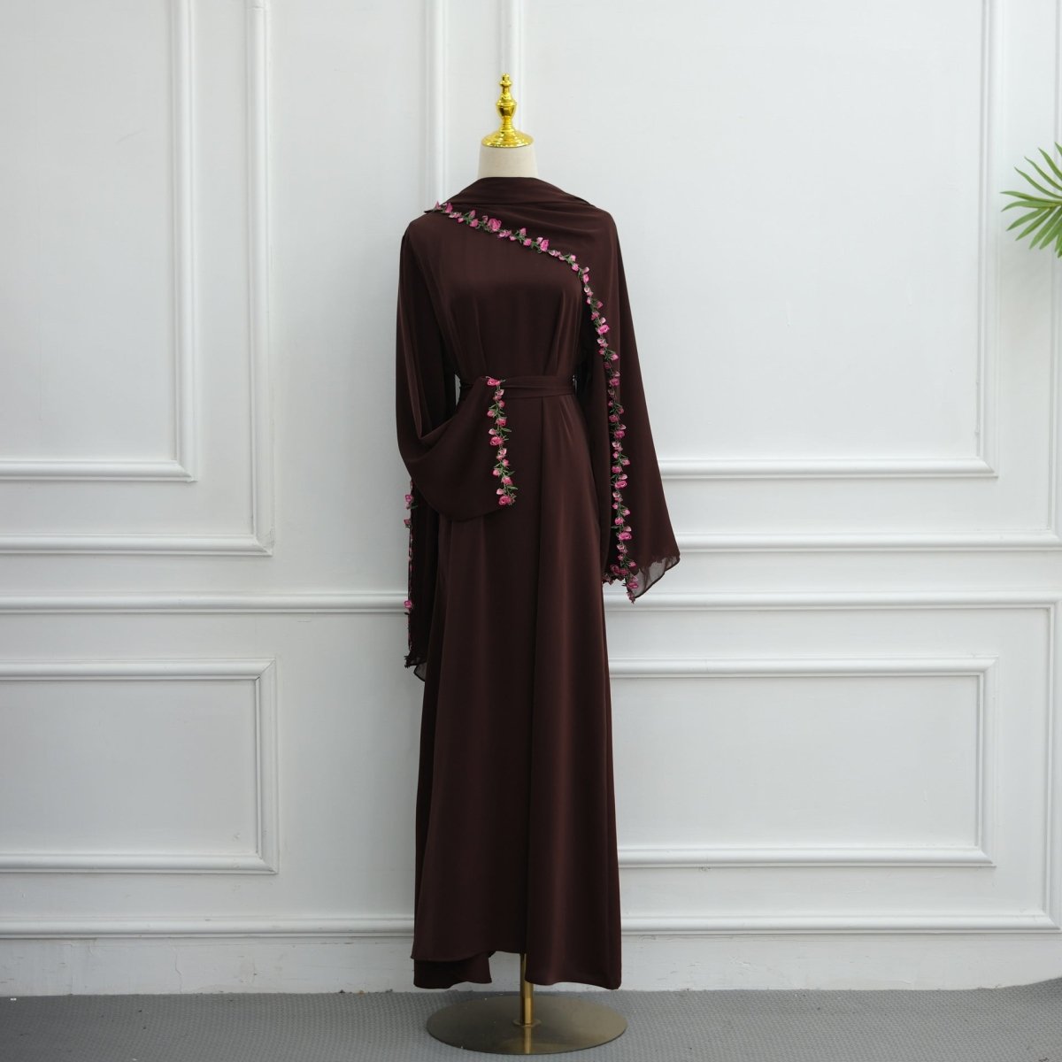 Rose Bud Embroidered Diagonal Trim Maxi Dress(MA455) - Mariam's Collection