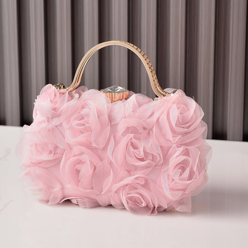 Rose Flower Evening Clutch | Bridal Wedding Bag with Metal Handle(MAC357) - Mariam's Collection