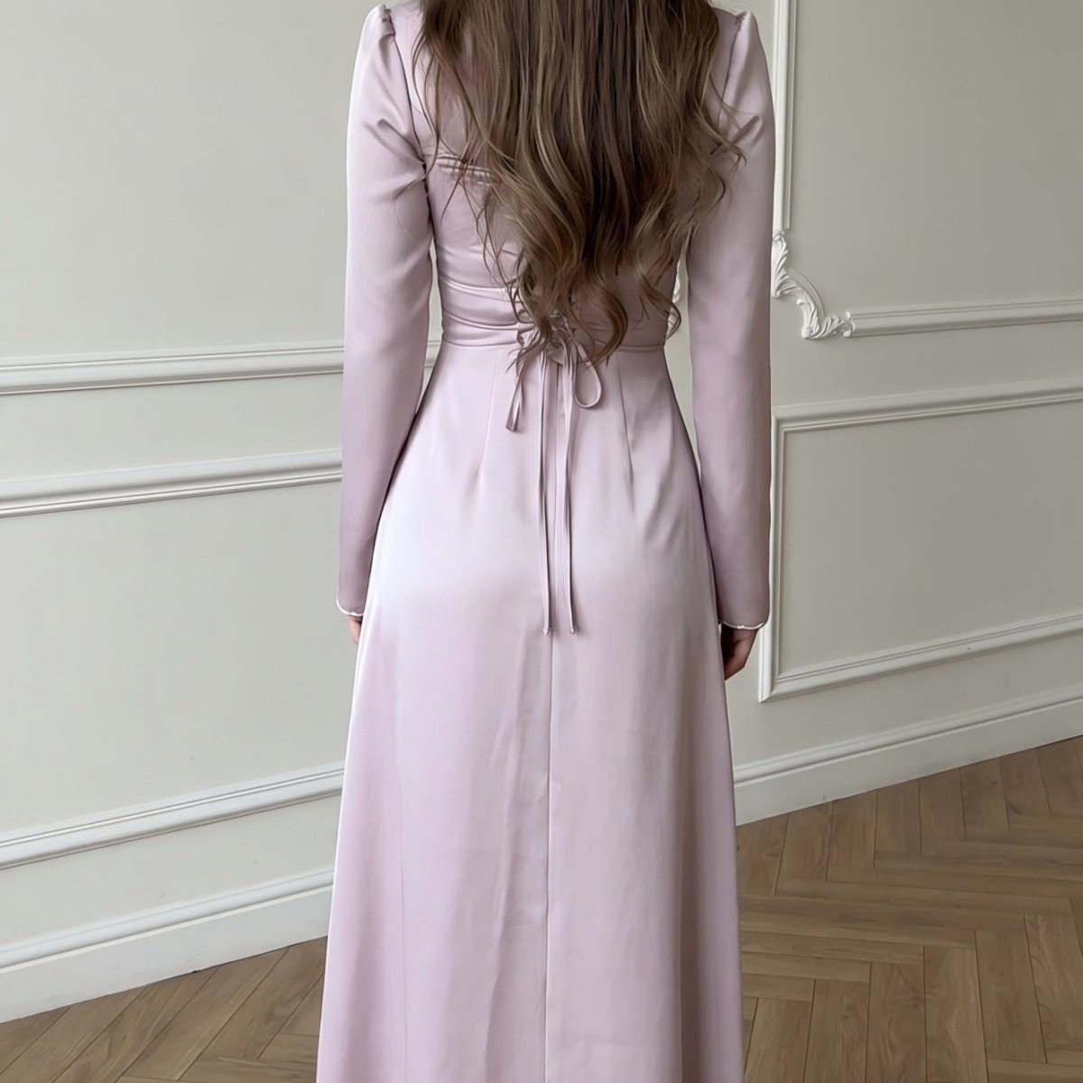 Ruched Bodice Satin Maxi Dress(MS446) - Mariam's Collection
