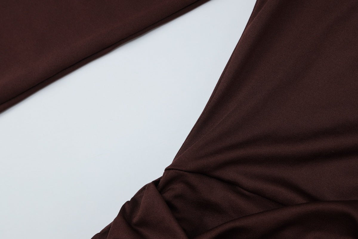 Ruched Bodycon Gown with Metal Hardware | High Neck Modal Maxi Dress(MS233) - Mariam's Collection