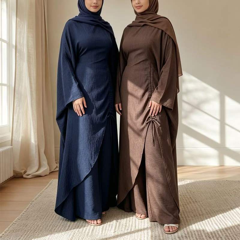 Ruched Drawstring Batwing Top & Wide-Leg Trousers Co-ord Set(MS478) - Mariam's Collection
