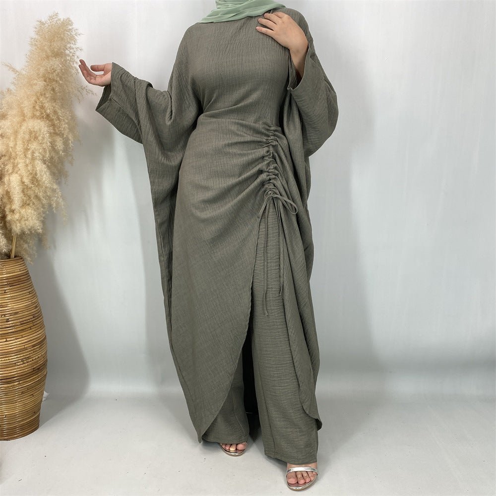 Ruched Drawstring Batwing Top & Wide-Leg Trousers Co-ord Set(MS478) - Mariam's Collection