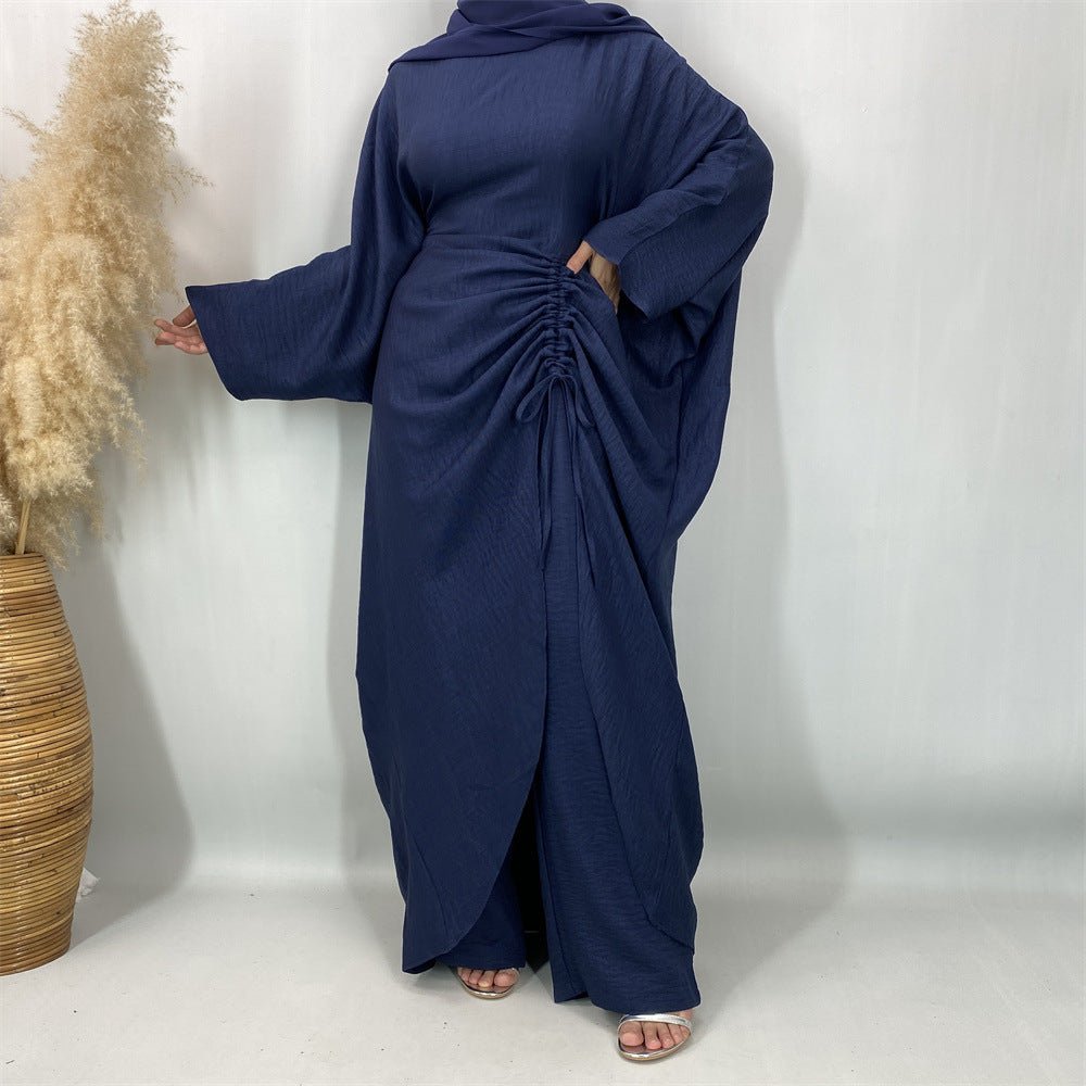 Ruched Drawstring Batwing Top & Wide-Leg Trousers Co-ord Set(MS478) - Mariam's Collection