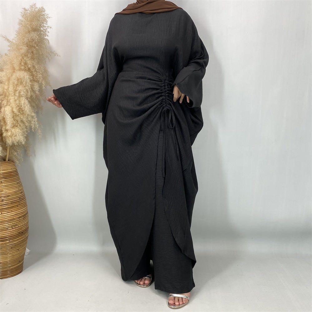 Ruched Drawstring Batwing Top & Wide-Leg Trousers Co-ord Set(MS478) - Mariam's Collection