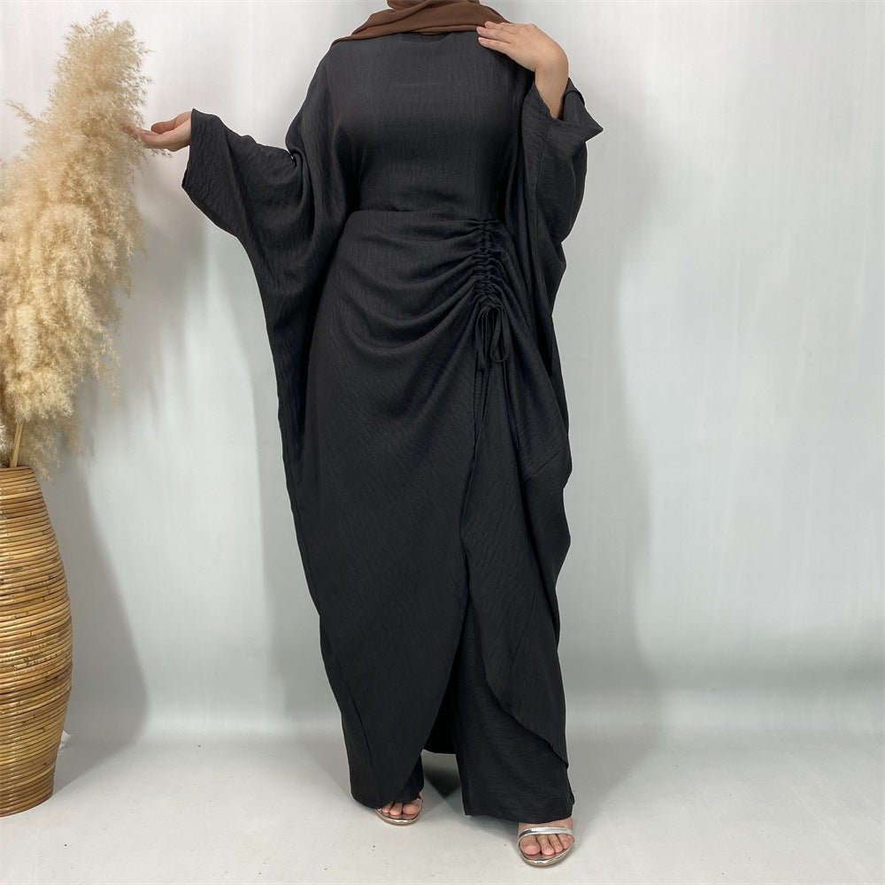 Ruched Drawstring Batwing Top & Wide-Leg Trousers Co-ord Set(MS478) - Mariam's Collection