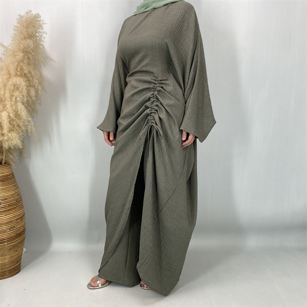 Ruched Drawstring Batwing Top & Wide-Leg Trousers Co-ord Set(MS478) - Mariam's Collection