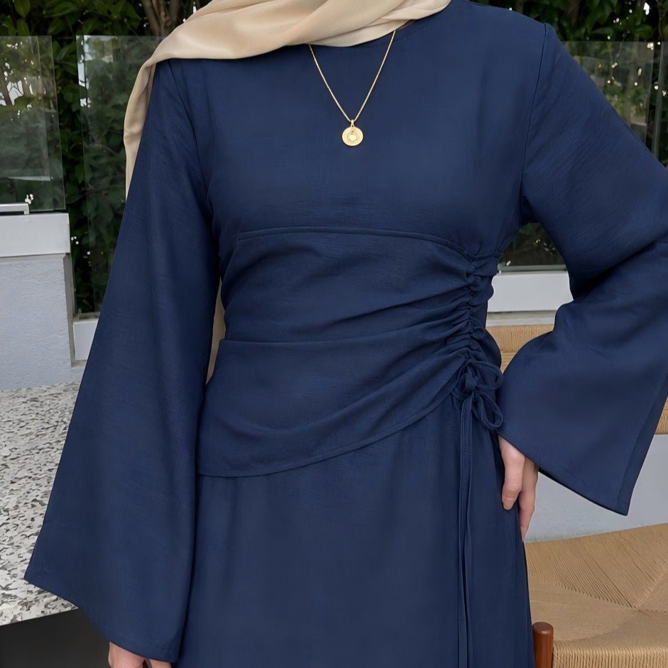 Ruched Drawstring Waist Flared Sleeve Maxi Dress(MS492) - Mariam's Collection