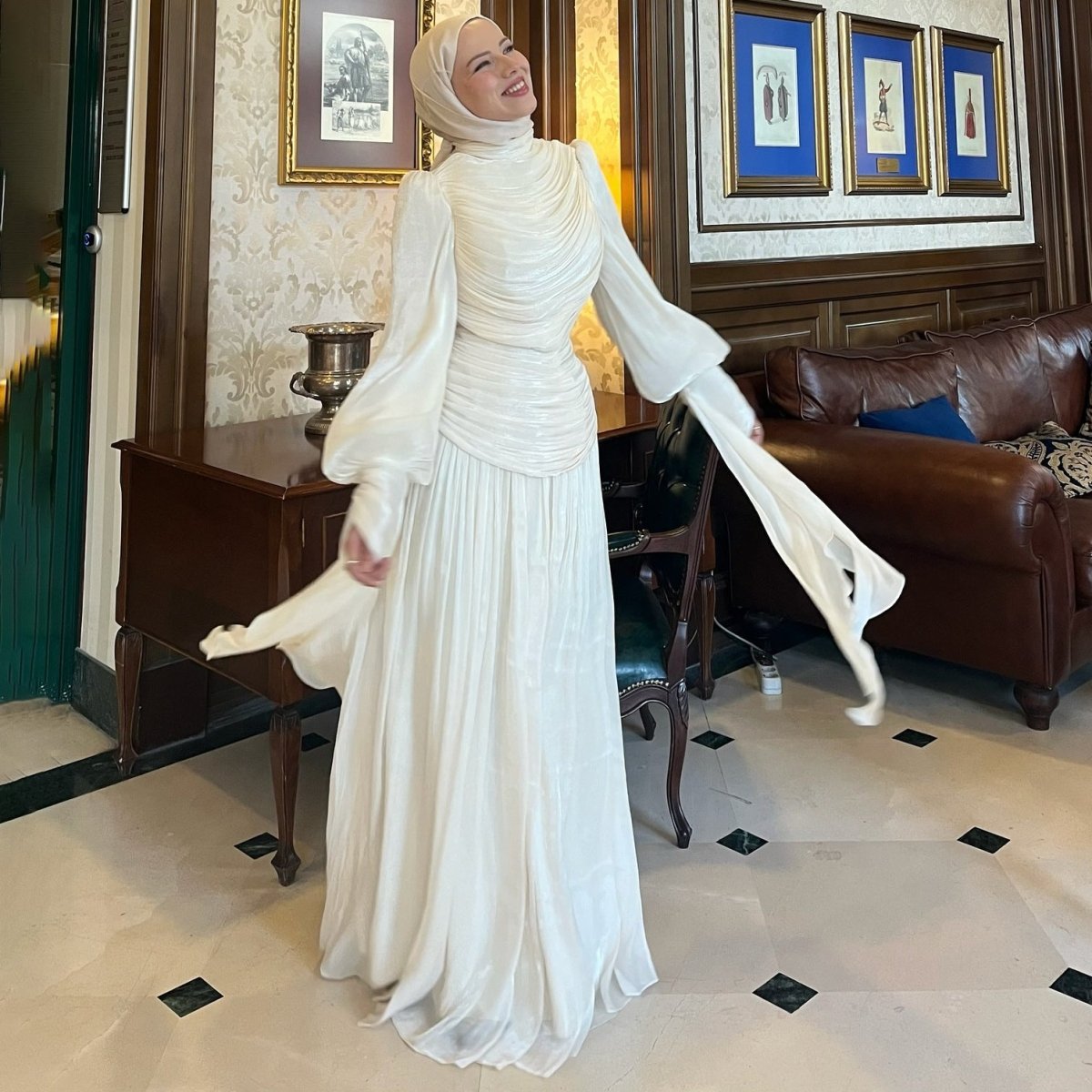 Ruched High Neck Evening Gown(MS221) - Mariam's Collection