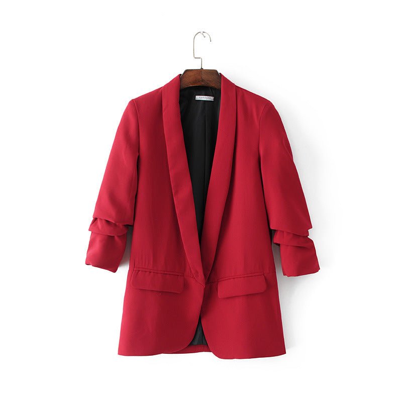 Ruched Sleeve Blazer | Three - Quarter Sleeve Longline Jacket (MS241) - Mariam's Collection